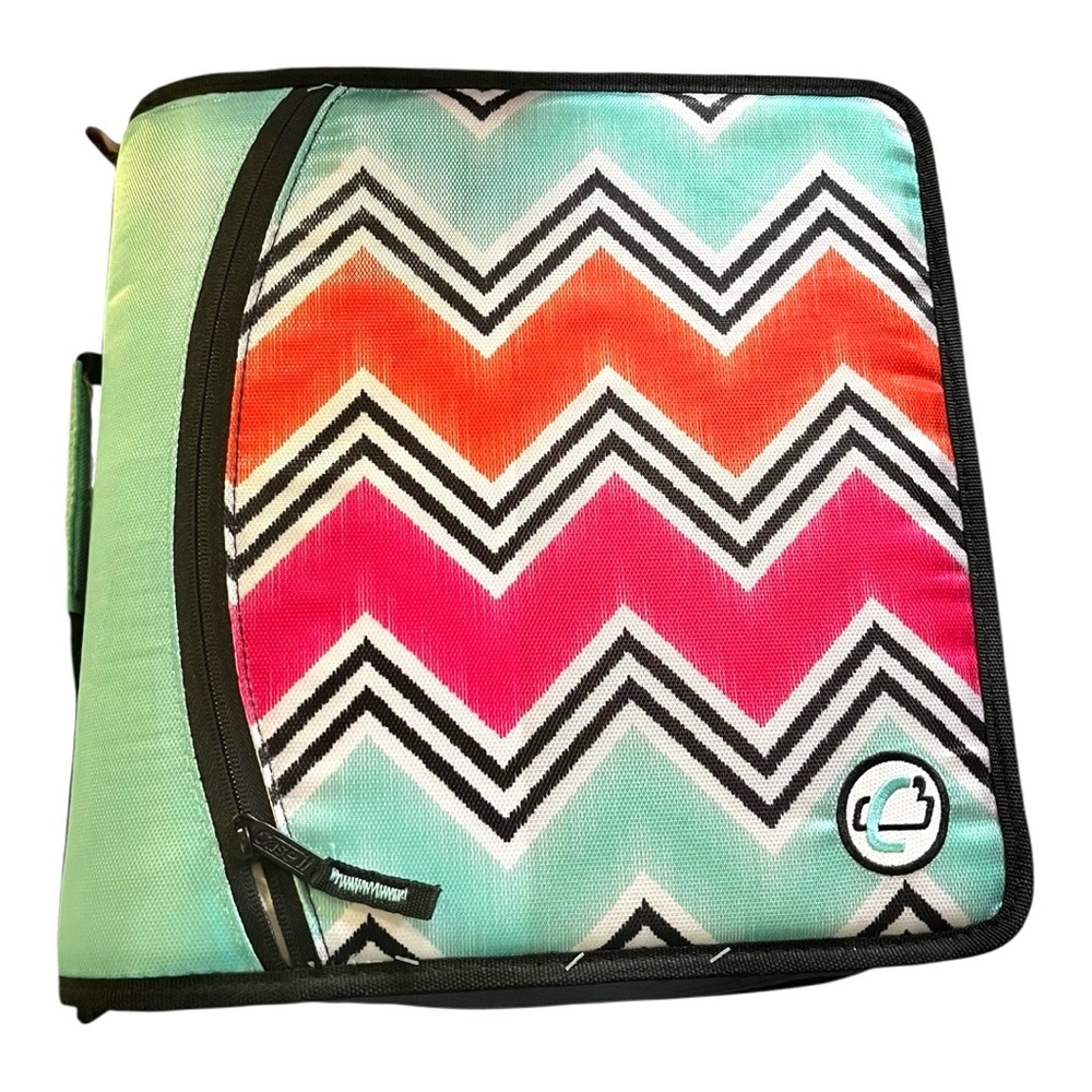 Case it 3 ring binder turquoise pink orange chevron carry handle 2” extension.